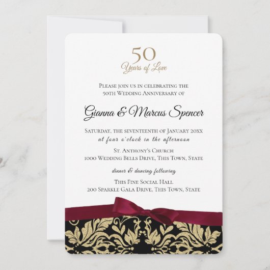 Invitation Damask doré 50e anniversaire (Devant)