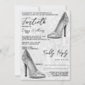 Invitation Damask élégant, Silver Stilettos 40e anniversaire (Devant)