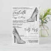 Invitation Damask élégant, Silver Stilettos 40e anniversaire (Debout devant)