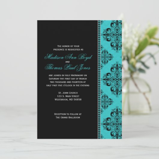 Invitation Damask en bleu (Debout devant)