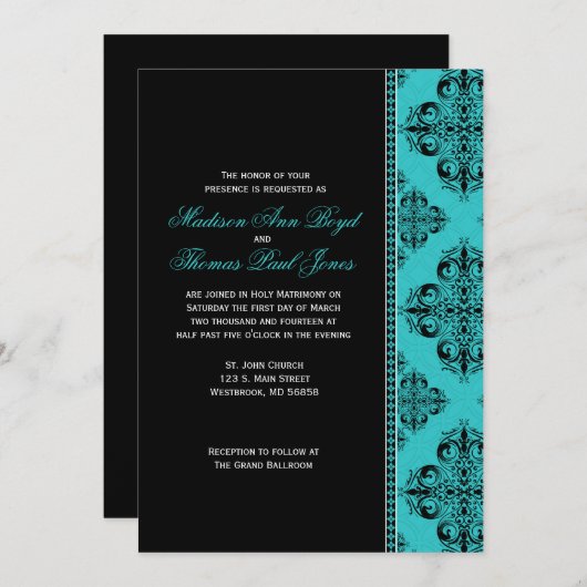 Invitation Damask en bleu (Devant / Derrière)