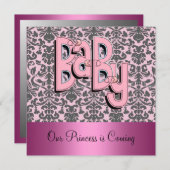 Invitation Damask et Baby shower rose (Devant / Derrière)