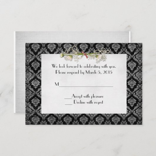 Invitation Damask et Daisy RSVP (Devant / Derrière)