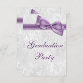 Invitation Damask & Faux Bow Girls Graduation Party (Devant / Derrière)