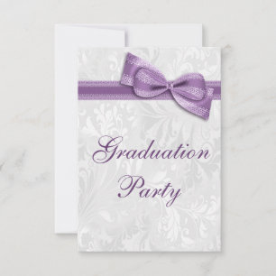 Invitation Damask & Faux Bow Girls Graduation Party