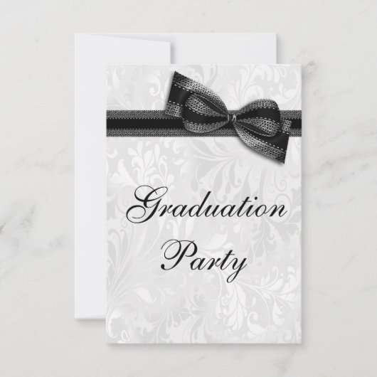 Invitation Damask & Faux Bow Girls Graduation Party (Devant)