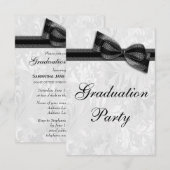 Invitation Damask & Faux Bow Girls Graduation Party (Devant / Derrière)