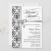 Invitation Damask Faux Silver Ribbon Fête des mariées (Devant)