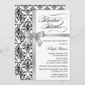 Invitation Damask Faux Silver Ribbon Fête des mariées (Devant / Derrière)
