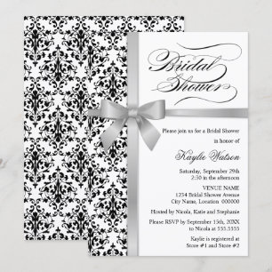 Invitation Damask Faux Silver Ribbon Fête des mariées