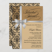Invitation Damask Faux Silver Ribbon Fête des mariées d'autom (Devant / Derrière)