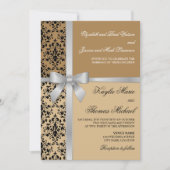 Invitation Damask Faux Silver Ribbon Mariage d'automne (Devant)