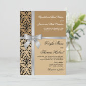 Invitation Damask Faux Silver Ribbon Mariage d'automne (Debout devant)