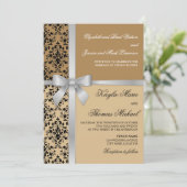 Invitation Damask Faux Silver Ribbon Mariage d'automne (Debout devant)