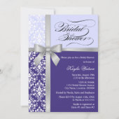 Invitation Damask Faux Silver Ribbon Purple Fête des mariées (Devant)