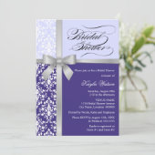 Invitation Damask Faux Silver Ribbon Purple Fête des mariées (Debout devant)