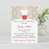 Invitation Damask Fête de l'mariée Gold Red (Debout devant)