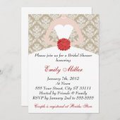 Invitation Damask Fête de l'mariée Gold Red (Devant / Derrière)