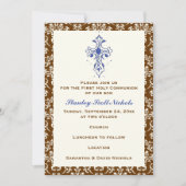 Invitation Damask First Holy Communion Baptism Confirmation (Devant)