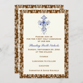 Invitation Damask First Holy Communion Baptism Confirmation (Devant / Derrière)