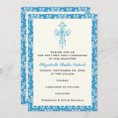 Invitation Damask First Holy Communion Baptism Confirmation (Devant / Derrière)
