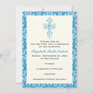 Invitation Damask First Holy Communion Baptism Confirmation
