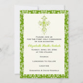 Invitation Damask First Holy Communion Baptism Confirmation (Devant)