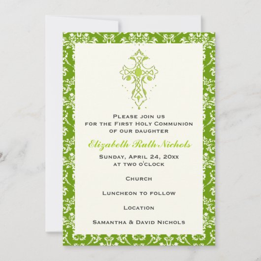 Invitation Damask First Holy Communion Baptism Confirmation (Devant)
