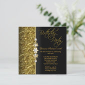 Invitation Damask Floral Anniversaire Party Gold Black 3 (Debout devant)