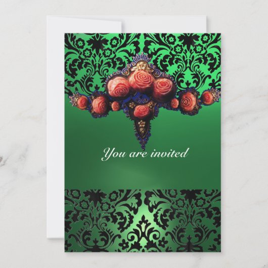 INVITATION DAMASK GEM ET ROSES PINK MONOGRAMME (Devant)