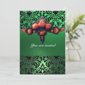 INVITATION DAMASK GEM ET ROSES PINK MONOGRAMME (Debout devant)