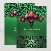 INVITATION DAMASK GEM ET ROSES PINK MONOGRAMME (Devant / Derrière)