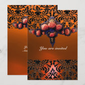 INVITATION DAMASK GEM ET ROSES PINK MONOGRAMME (Devant / Derrière)