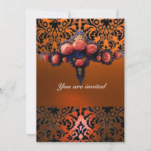 INVITATION DAMASK GEM ET ROSES PINK MONOGRAMME