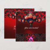 INVITATION DAMASK GEM ET ROSES PINK MONOGRAMME (Devant / Derrière)