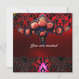 INVITATION DAMASK GEM ET ROSES PINK MONOGRAMME