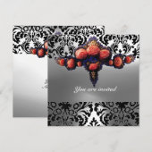 INVITATION DAMASK GEM ET ROSES ROSES MONOGRAMME (Devant / Derrière)