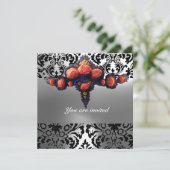 INVITATION DAMASK GEM ET ROSES ROSES MONOGRAMME (Debout devant)