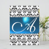 Invitation DAMASK GEM MONOGRAM bleu blanc (Debout devant)