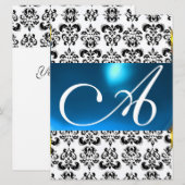 Invitation DAMASK GEM MONOGRAM bleu blanc (Devant / Derrière)