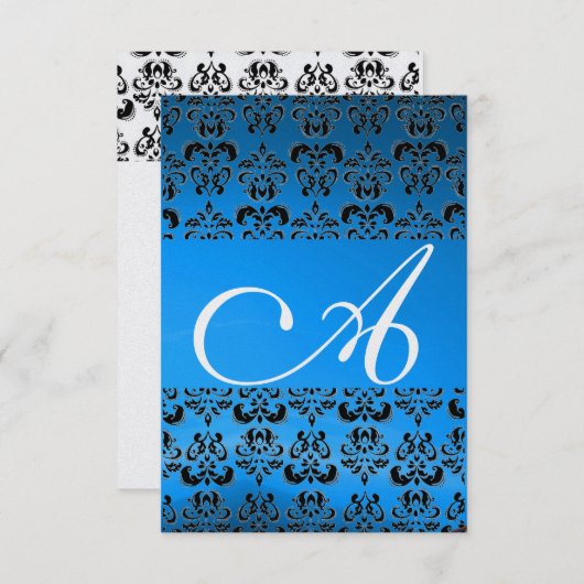 Invitation DAMASK GEM MONOGRAM bleu rsvp glace (Devant / Derrière)