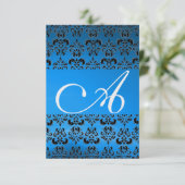 Invitation DAMASK GEM MONOGRAM bleu rsvp glace (Debout devant)