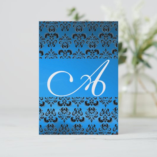 Invitation DAMASK GEM MONOGRAM bleu rsvp glace (Debout devant)