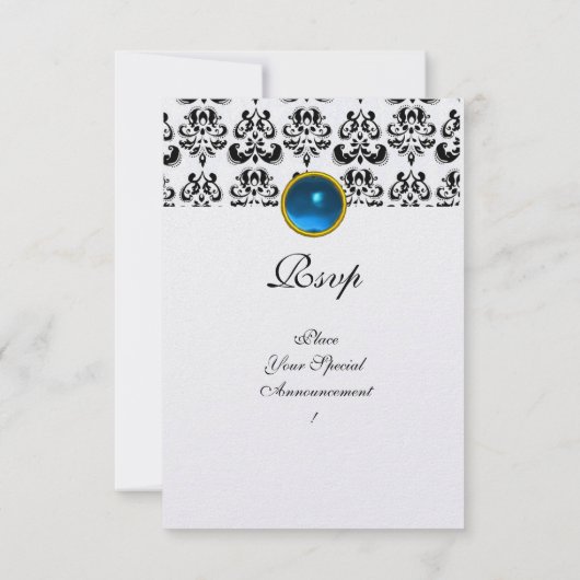 Invitation DAMASK GEM MONOGRAM bleu rsvp glace (Dos)