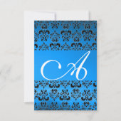 Invitation DAMASK GEM MONOGRAM bleu rsvp or (Devant)