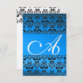 Invitation DAMASK GEM MONOGRAM bleu rsvp or (Devant / Derrière)