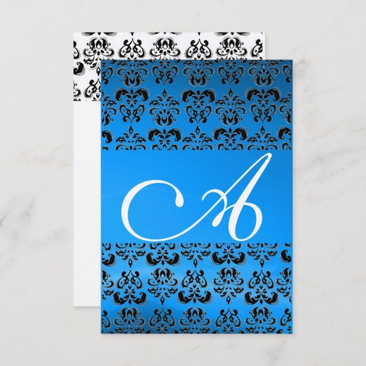 Invitation DAMASK GEM MONOGRAM bleu rsvp or (Devant / Derrière)