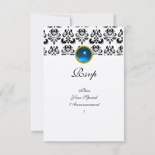 Invitation DAMASK GEM MONOGRAM bleu rsvp or (Dos)