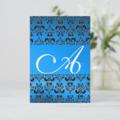 Invitation DAMASK GEM MONOGRAM bleu rsvp or (Debout devant)