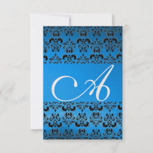 Invitation DAMASK GEM MONOGRAM bleu rsvp or